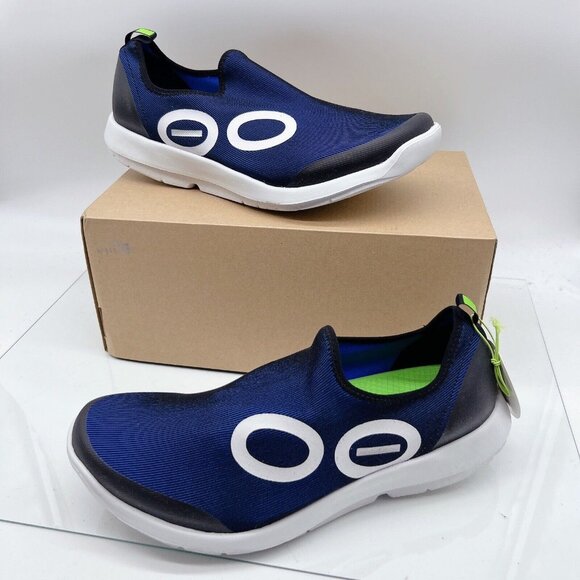 OOFOS OOmg Sport eeZee Low Mens Recovery Comfort Shoes Navy Blue White US 13 - Picture 1 of 15